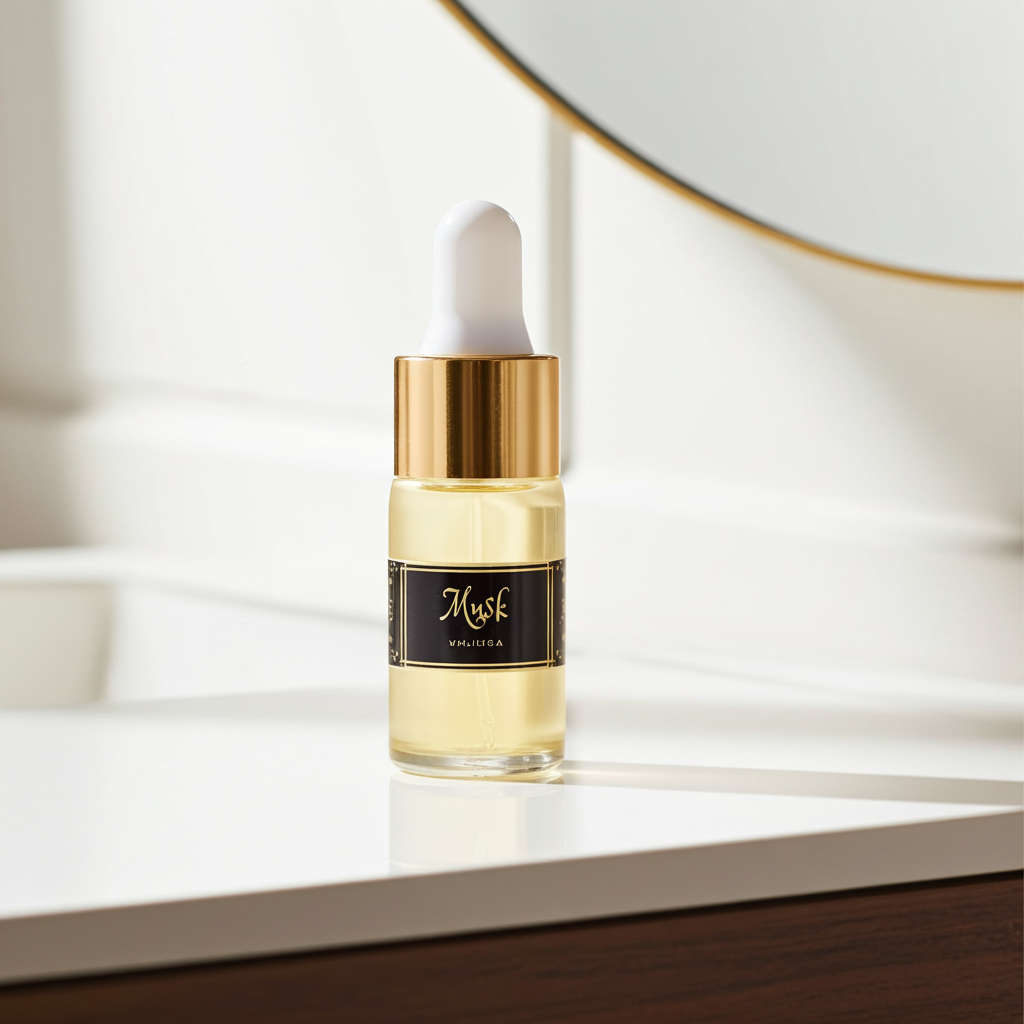Skincare serum bottle with dropper on a white surface
