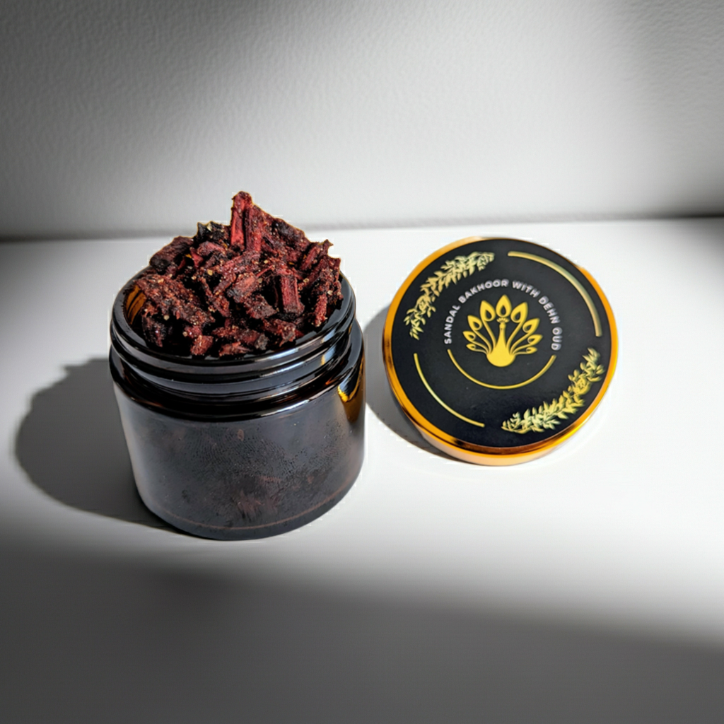 Black container with dried herbs on a white surface