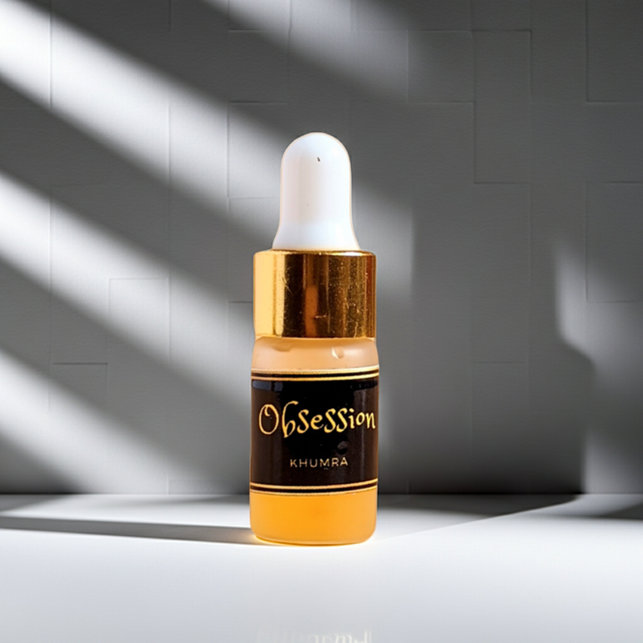 Bottle of Obsession Khumra on a gray background