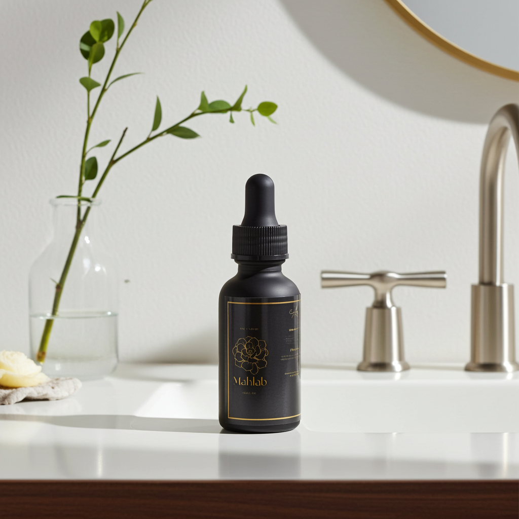 Black dropper bottle with &