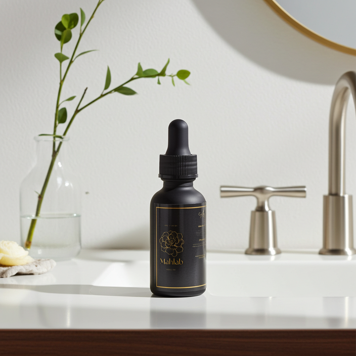 Black dropper bottle with &